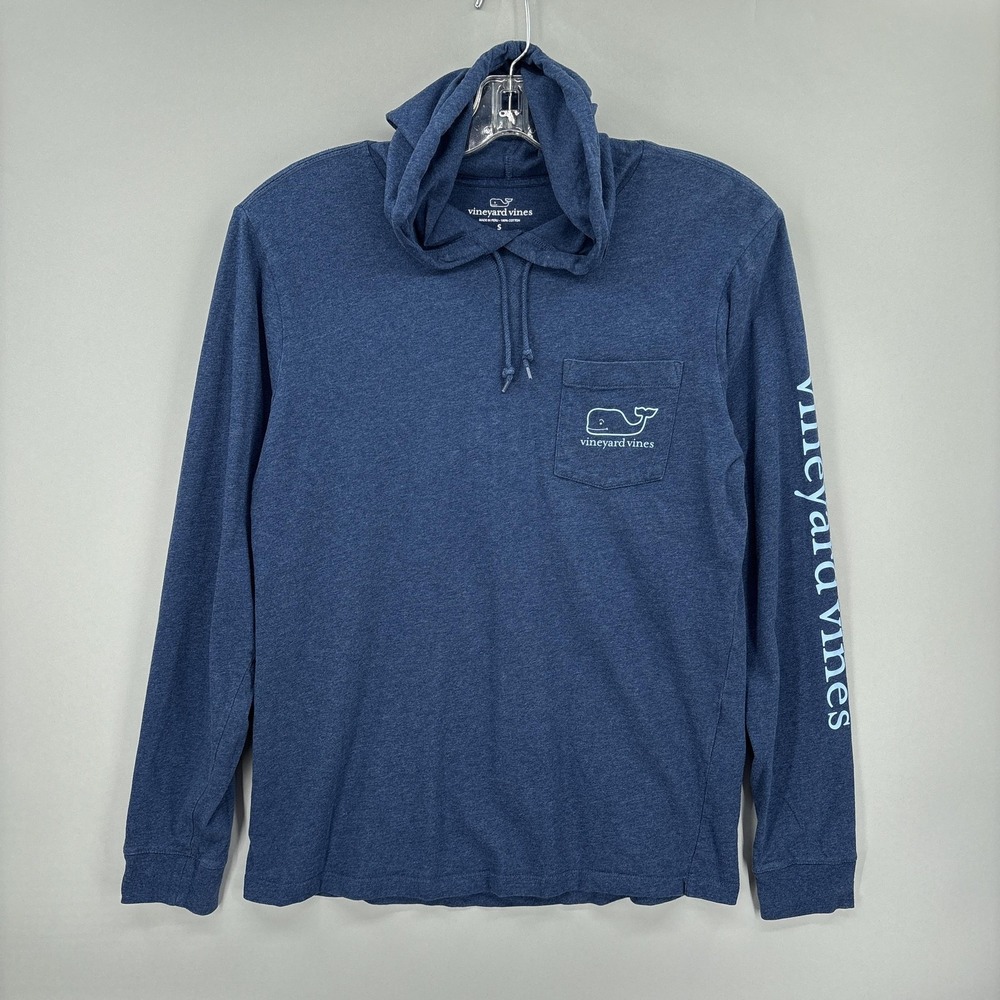 Vineyard Vines Hoodie Mens Small Blue Cotton Whale Graphic Pullover Spellout